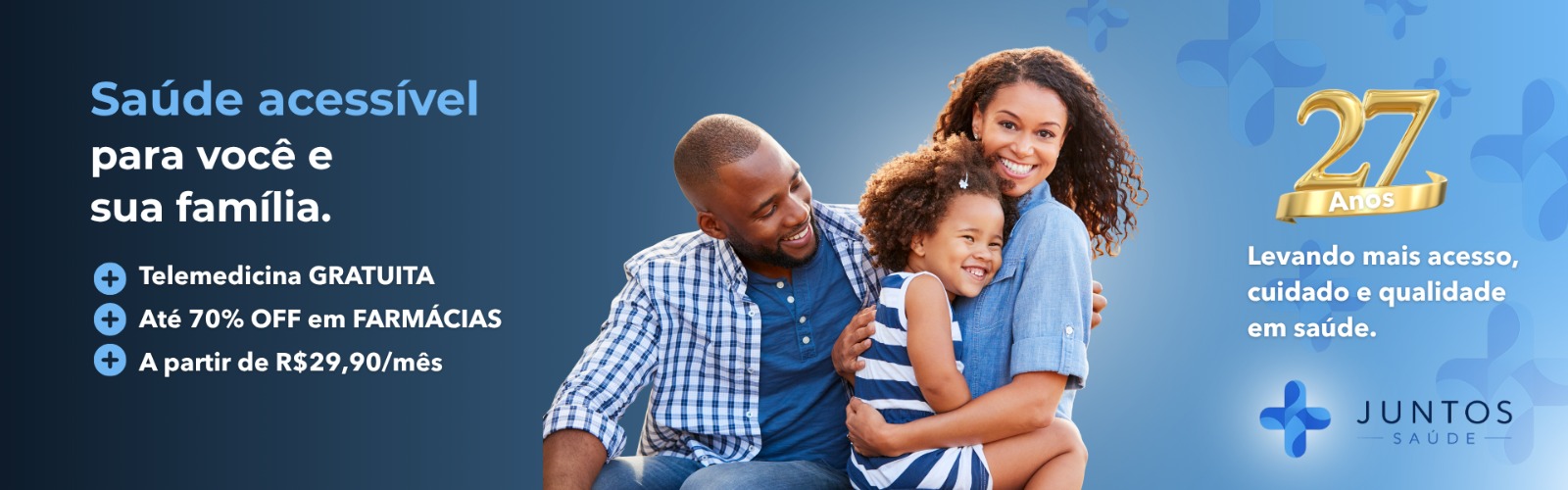 Saúde acessível para você e sua família. Telemedicina gratuita, até 70% OFF em farmácias, a partir de R$29,90/mês.